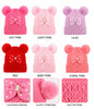 Girls Soft Warm Cute Bow Design Cuffed Winter Knit Hats Caps W/Fluffy Pompoms H422