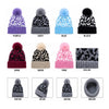Women's Leopard Pom Pom Knitted Cuffed Hat Beanies Skull Cap W/ Fleece Lining H578