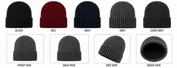 Men Winter Ribbed Cable Knitted Hat Beanies Skull Cap Fleecing Lining H614