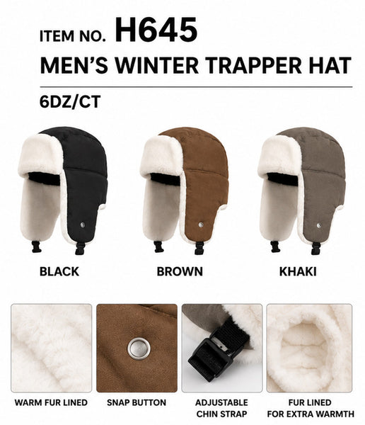 Winter Warm Trapper Trooper Earflap Ski Hat W/Faux Fur Lining, H645