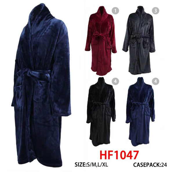 Men Solid Color Velvet Warm Cozy Pajama Bath Robe Wholesale HF1047