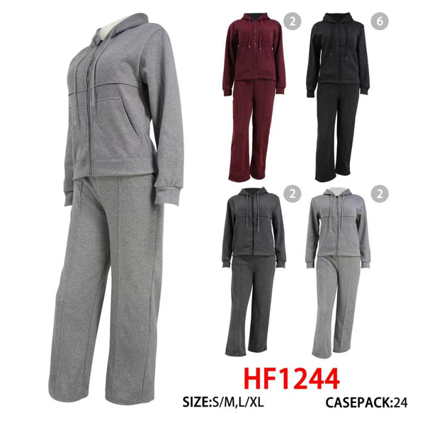 12 Sets Winter Warm Cozy Lining Outfit Gym Legging Pants Joggers And Hoodie Jacket Top Set HF1244