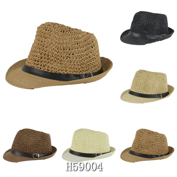 Wholesale Summer Straw Fedora Hats Unisex H59004 - OPT FASHION WHOLESALE