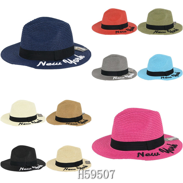 Wholesale Summer Sun Straw Wide Brim Hats H59507 - OPT FASHION WHOLESALE