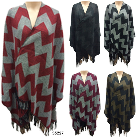 Chevron Zig Zag Stripe Ponchos Tops Capes Wraps Assorted Colors, PS5227/AB470 - OPT FASHION WHOLESALE