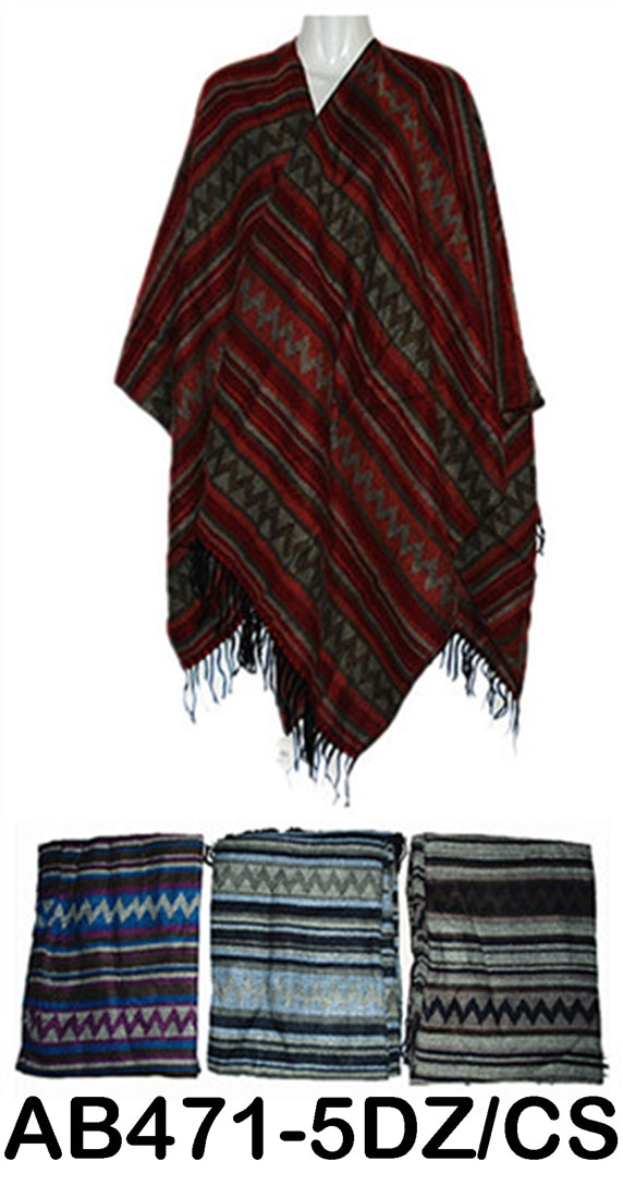Pashmina Chevron Zig Zag Stripe Poncho Wraps Scarf, AB471/PS5225 - OPT FASHION WHOLESALE