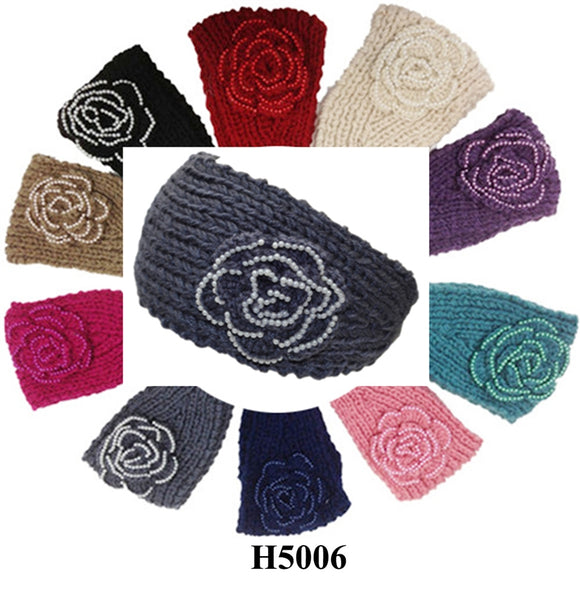 Handmade Headwear Pearl Like Crochet Knit Headwrap Headband AB5211 - OPT FASHION WHOLESALE