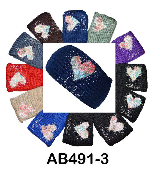 Handmade Headwear Heart Love Crochet Knit Headwrap Headband AB491-3 - OPT FASHION WHOLESALE