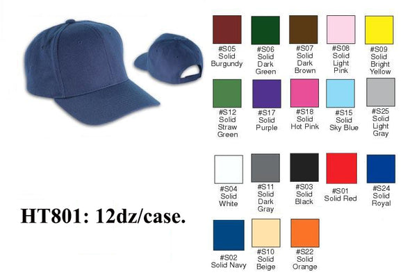 First Quality Plain Solid Baseball Caps Hats HT801 - OPT FASHION WHOLESALE