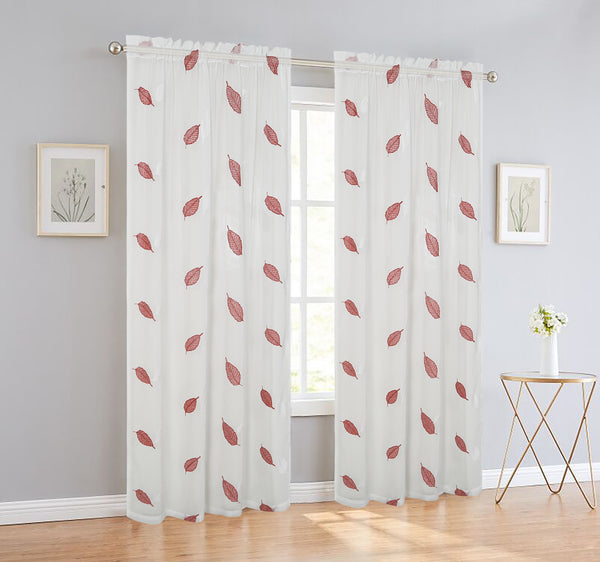 Elegance Sheer Voile Leaf Rod Pocket Window Curtain Panel, FF1023 - OPT FASHION WHOLESALE