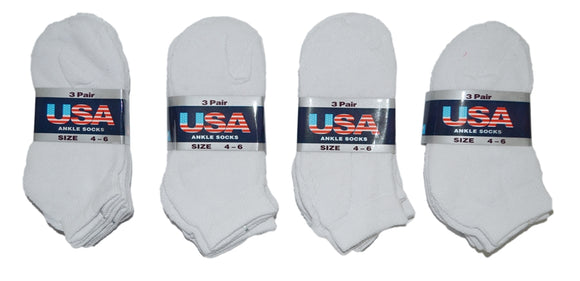 Wholesale 12 Pairs Children Kids Ankle Solid White Sports Socks Low Cut Size 4-6 New 2418 - OPT FASHION WHOLESALE