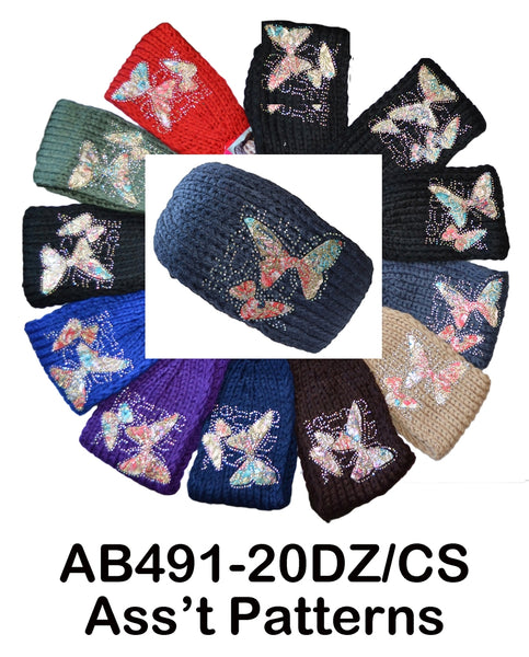 Handmade Headwear Butterfly Crochet Knit Headwrap Headband AB491-1 - OPT FASHION WHOLESALE