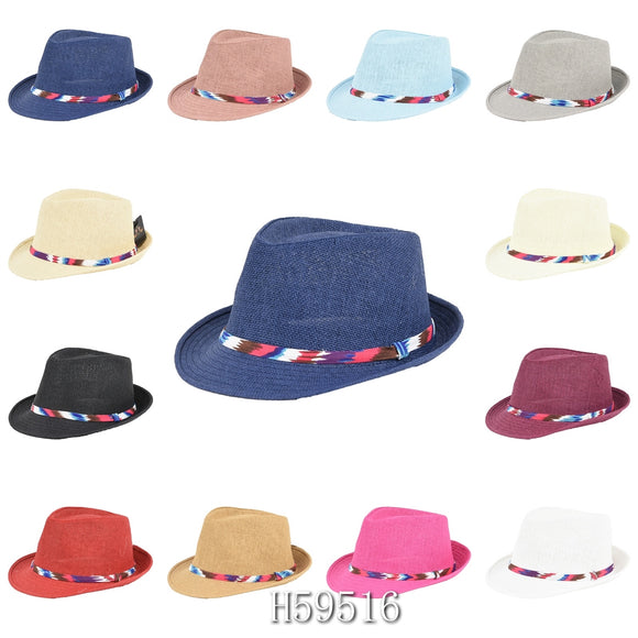 Wholesale Summer Sun Straw Fedora Bucket Hats H59516 - OPT FASHION WHOLESALE