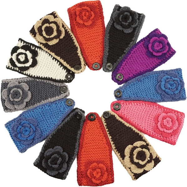 Handmade Headwear Flower Crochet Knit Headwrap Headband Ear Warmer AB5206 - OPT FASHION WHOLESALE