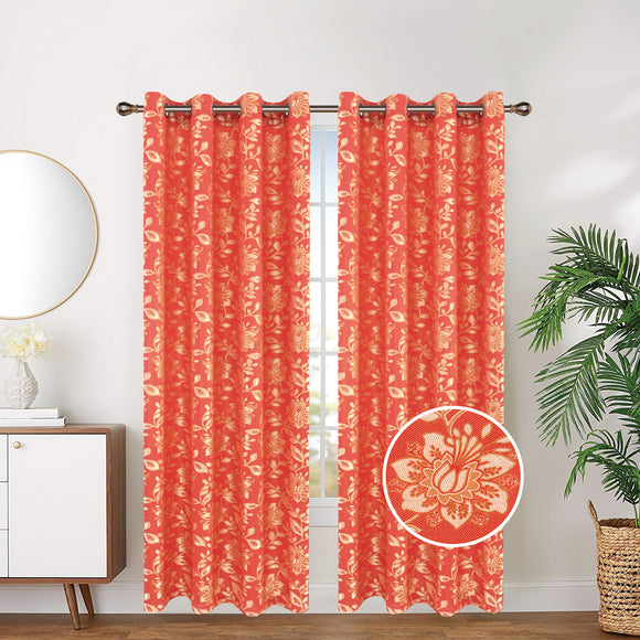 Foil Wave Floral Print Embroidered Grommet Top Window Curtain Panel 81060