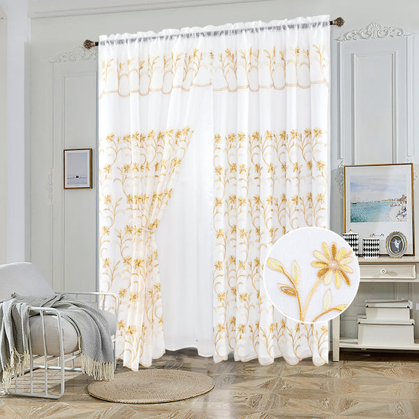 Sheer Voile 2 Layers Rod Pocket Window Curtain Panel, 81063