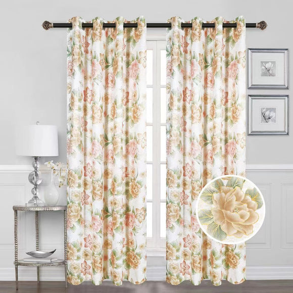 Blackout Thermal Insulated Floral Room Darkening Grommet Top Window Curtain Panel w/Foil, 81069