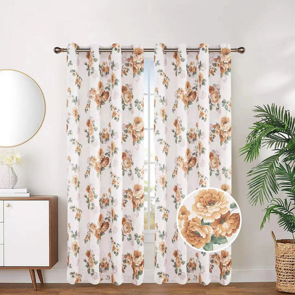 Blackout Thermal Insulated Floral Room Darkening Grommet Top Window Curtain Panel, 81071