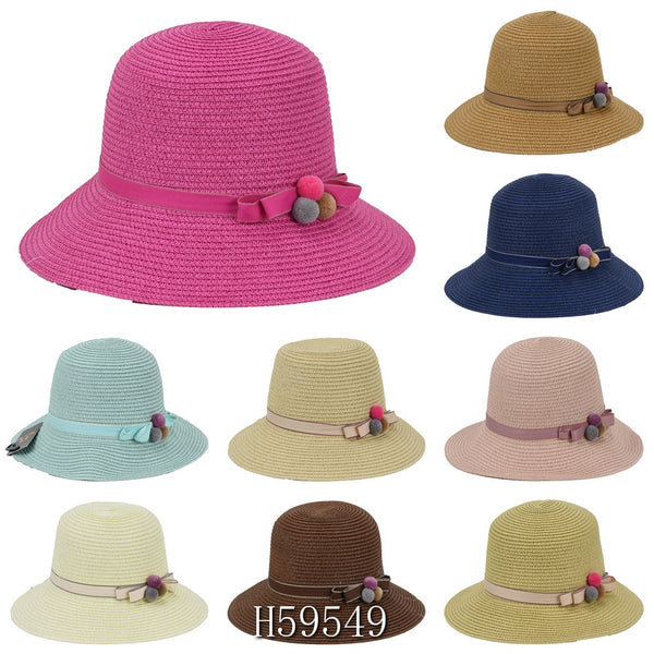 Wholesale Summer Sun Straw Fedora Bucket Hats H59549 - OPT FASHION WHOLESALE