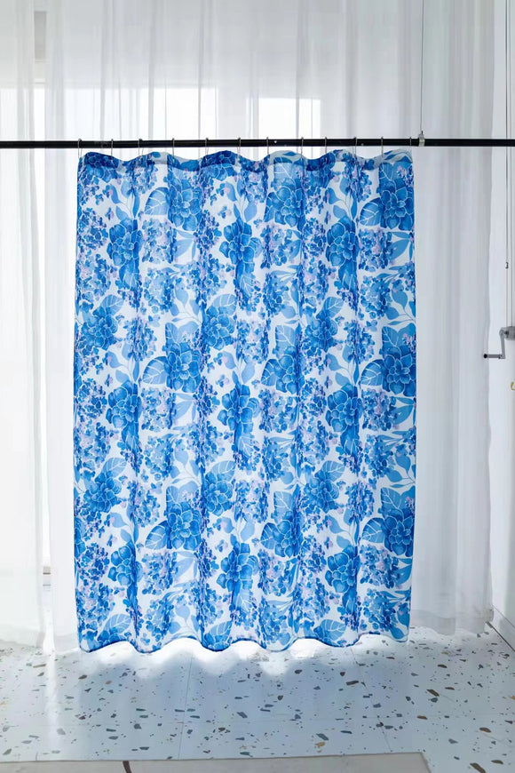 Fabric Floral Shower Bath Curtain with 12 Rollerball Shower Curtain Rings Rustproof Metal Hooks, 83006