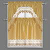 Semi-Sheer Rod Pocket Embroidery Kitchen Curtain 3 Pieces & Swag Valance 2 Tiers Set, 85002