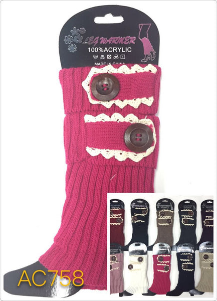 Wholesale Cable Knit Button Short Leg Warmers Boot Cuffs AC758 - OPT FASHION WHOLESALE