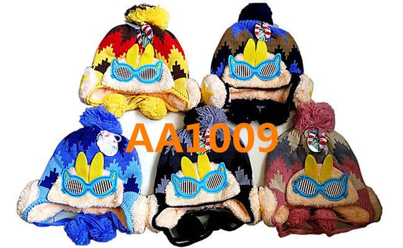 Kids Boys Girls Animal Winter Warm Hats Caps Fur Lining W/Earflap AAA1009 - OPT FASHION WHOLESALE