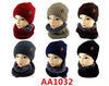 Wholesale Knit Cable Beanie Hats W/Fur Pom And Fur Infinity Scarf 2 PC Set, AA1032