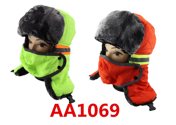 Neon Color Trapper Trooper Earflap Ski Hat With Removable Face Mask And Reflection Stripe, AA1069