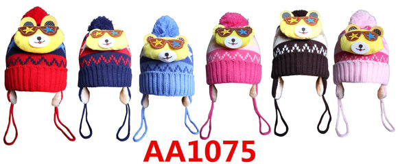 Kids Boys Girls Animal Winter Warm Hats Caps Fur Lining W/Earflap AA1075