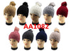 Winter Cable Knitted Cuffed Hat Beanies Skull Cap Fur Lining W/Fur Pom AA1082