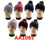 Lady Winter Cable Knitted Long Cuffed Hat Beanies Fur Lining W/Fur Pom And Stone AA1085