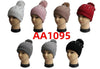 Lady Winter Cable Knitted Long Cuffed Hat Beanies Fur Lining W/Fur Pom And Stone AA1095