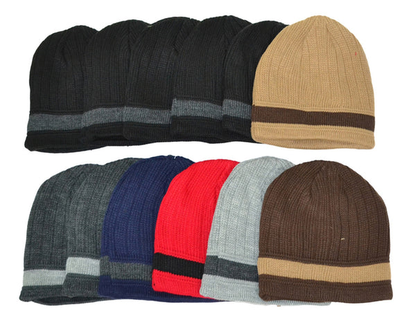 Beanie Knit Skully Stripe Heavy Hats AA301 - OPT FASHION WHOLESALE