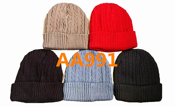 Winter Ribbed Cable Knitted Hat Beanies Skull Cap Fur Lining AA991 - OPT FASHION WHOLESALE