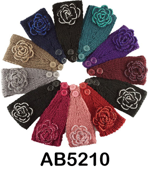 Stone Flower Handmade Headwear Crochet Knit Headwrap Headband AB5210 - OPT FASHION WHOLESALE