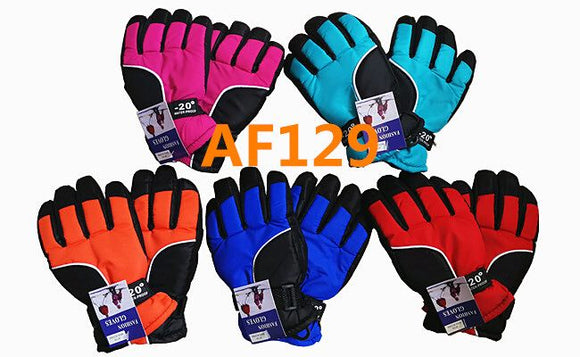 Wholesale Kids Children Unisex Ski Gloves W/Velcro Strap AF129 - OPT FASHION WHOLESALE