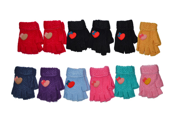 Girls Fingerless Magic Knit Half Finger Love Gloves AF142 - OPT FASHION WHOLESALE