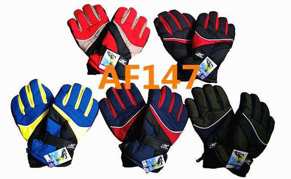 Men Waterproof Ski Sport Gloves W/Leather Palm Velcro Strap AF147 - OPT FASHION WHOLESALE
