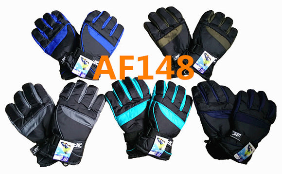 Waterproof Ski Gloves W/Leather Palm Velcro Strap AF148 - OPT FASHION WHOLESALE