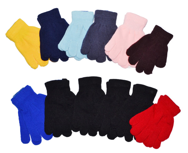 Kids Children 5-16 Years Old Boys Girls Knit Magic Solid Plain Gloves GA0808-1 - OPT FASHION WHOLESALE