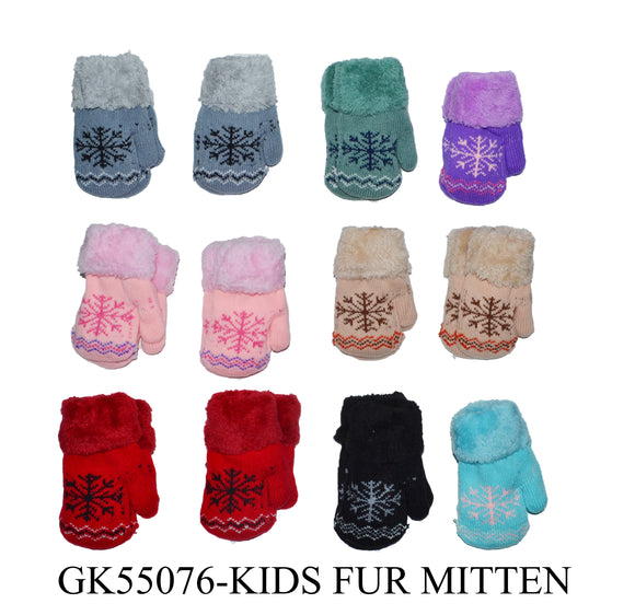 Wholesale Baby Girls Boys Toddler Knit Magic Mittens Gloves With Fur Lining And Trim GK55076 - OPT FASHION WHOLESALE