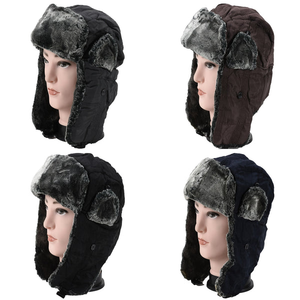 Wholesale Faux Fur Plain Trapper Aviator Trooper Hats H53088 - OPT FASHION WHOLESALE