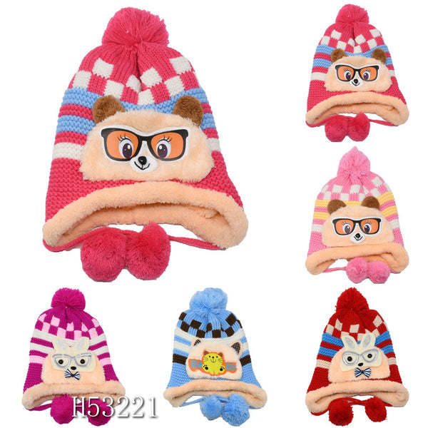 Kids Boys Girls Animal Winter Warm Hats Caps Fur Lining, H53221 - OPT FASHION WHOLESALE