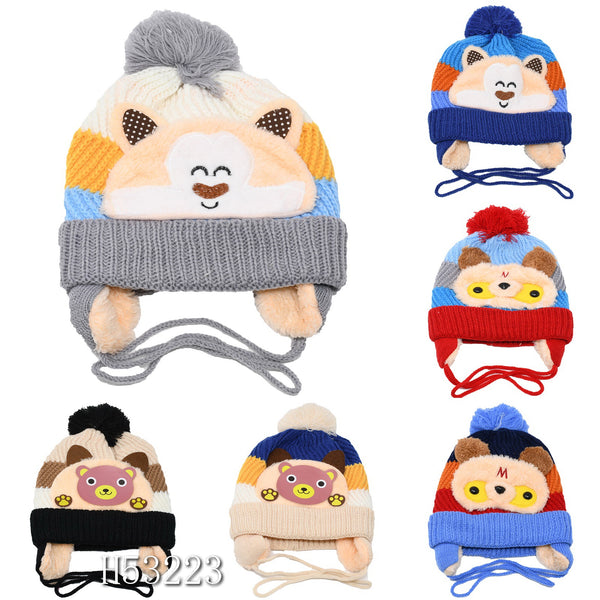 Kids Boys Girls Animal Winter Warm Hats Caps Fur Lining, H53223 - OPT FASHION WHOLESALE