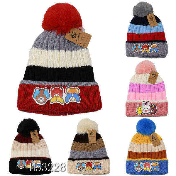 Kids Boys Girls Animal Winter Warm Hats Caps Fur Lining, H53228 - OPT FASHION WHOLESALE