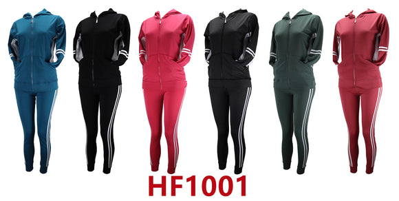 12 Set of Long Sleeve Full Zip Jacket W/Hoodie and Beam Feet Long Pants Set HF1001