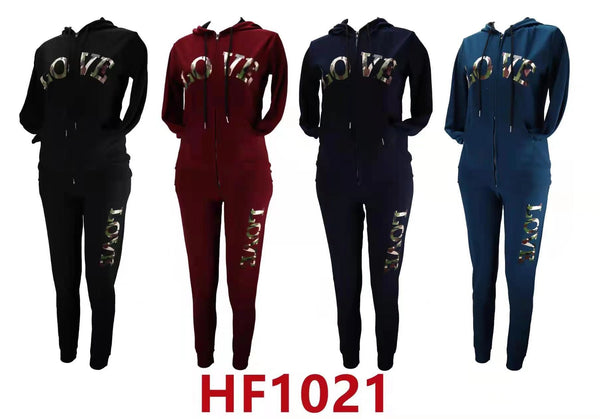 12 Sets of Outfits Gym Legging And Full Zip Jacket Top W/Hoodie Set HF1021