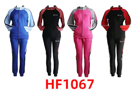 12 Sets of Winter Lining Outfit Gym Legging And Full Zip Jacket Top W/Hoodie Set HF1067