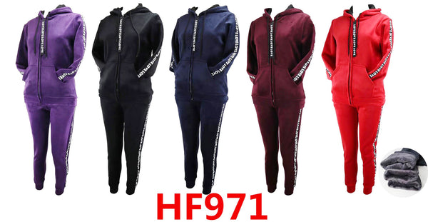 Fur Lining Women Sweatsuit Set Hoodie and Legging Pants Sport Suits Tracksuits HF971